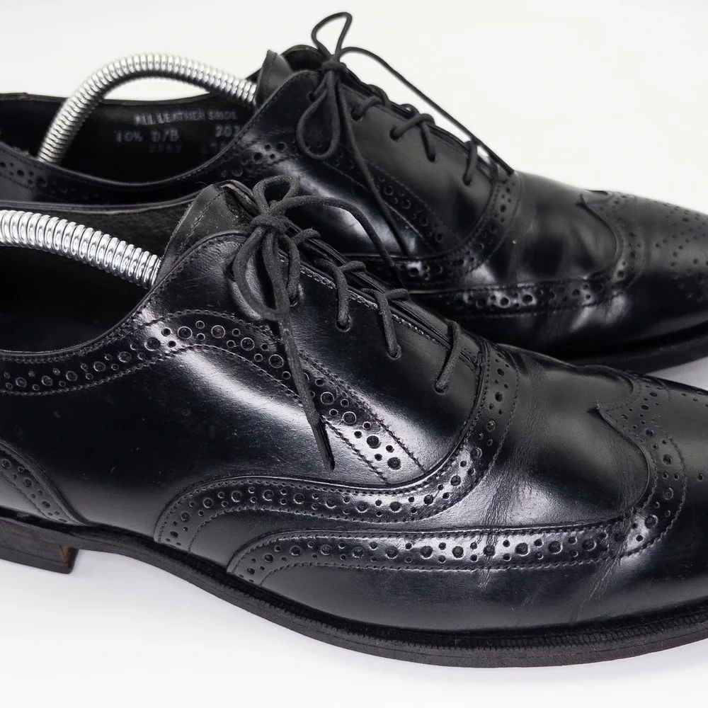 Stafford Comfort Plus Men's 10.5 D Black Leather Wingtip Oxford Dress Shoes